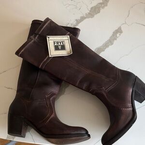 Size 10M Frye Dark Brown Leather Tall Boots Jane 14L Style #: 77219